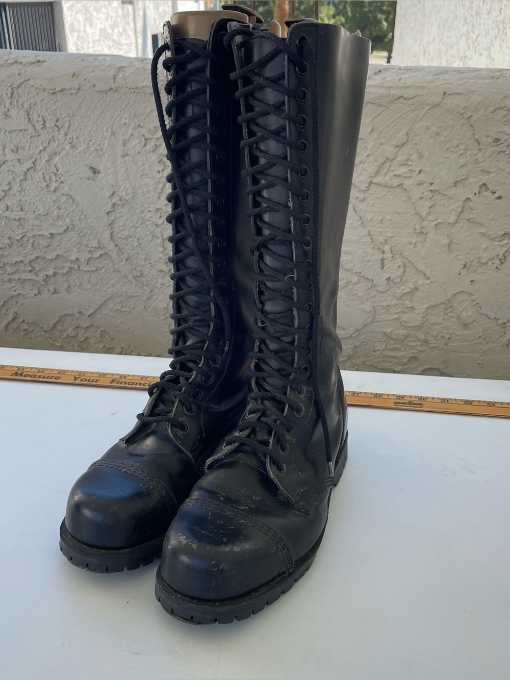 Vintage Underground England 20 Eye Leather Combat Boots Punk Goth Knee High